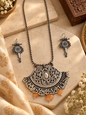 Beautiful Designer Chitai Work Pendant Necklace With Earrings