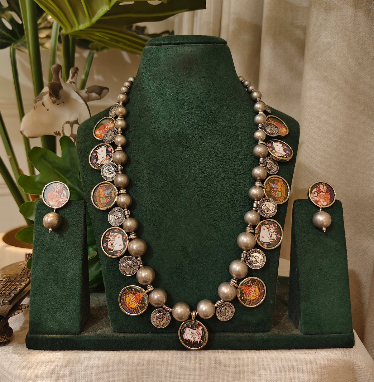Beautiful Designer Painting Mix Paatri Necklace With Earrings