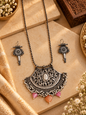 Beautiful Designer Chitai Work Pendant Necklace With Earrings