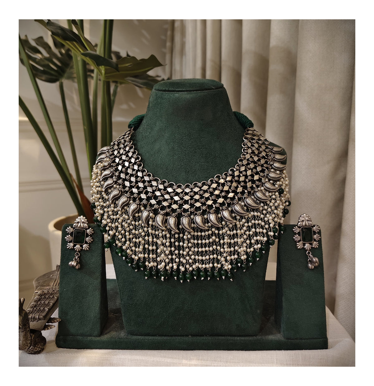 Beautiful Designer Pearl Hangings Jaal Neckpiece With Earrings (earrings can be different)