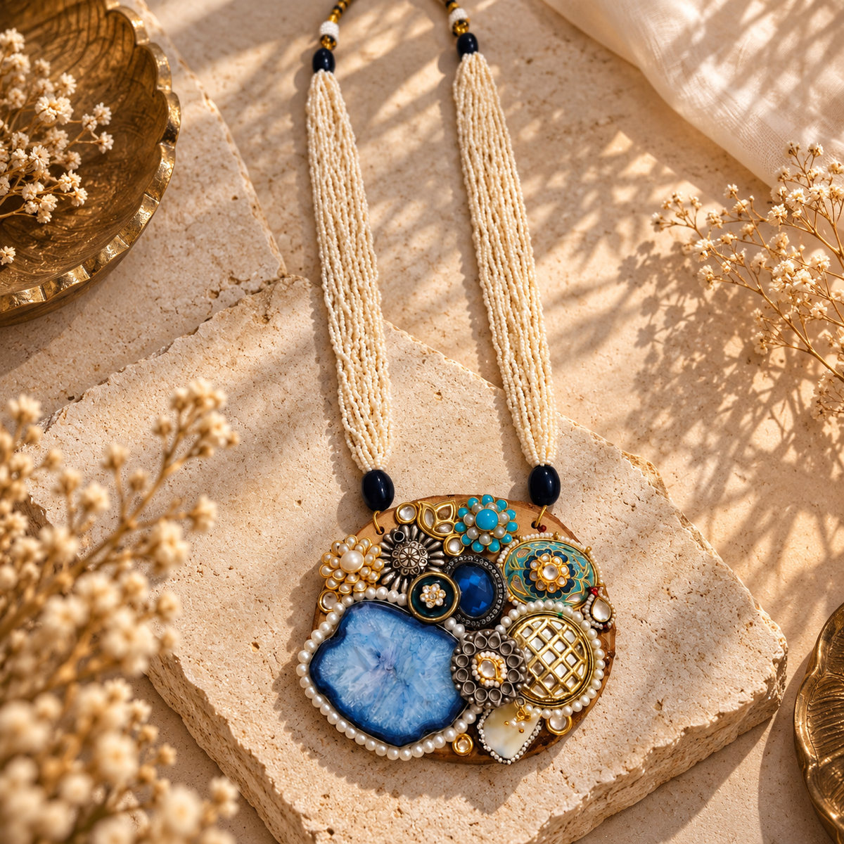 Beautiful Designer Wooden Fusion Pendant Necklace