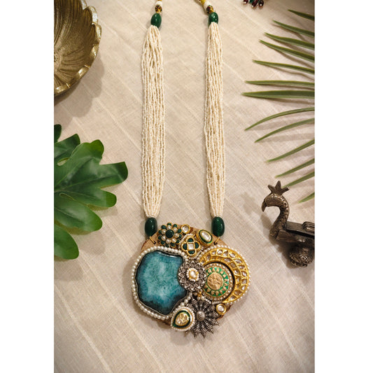 Beautiful Designer Wooden Fusion Pendant Long Necklace