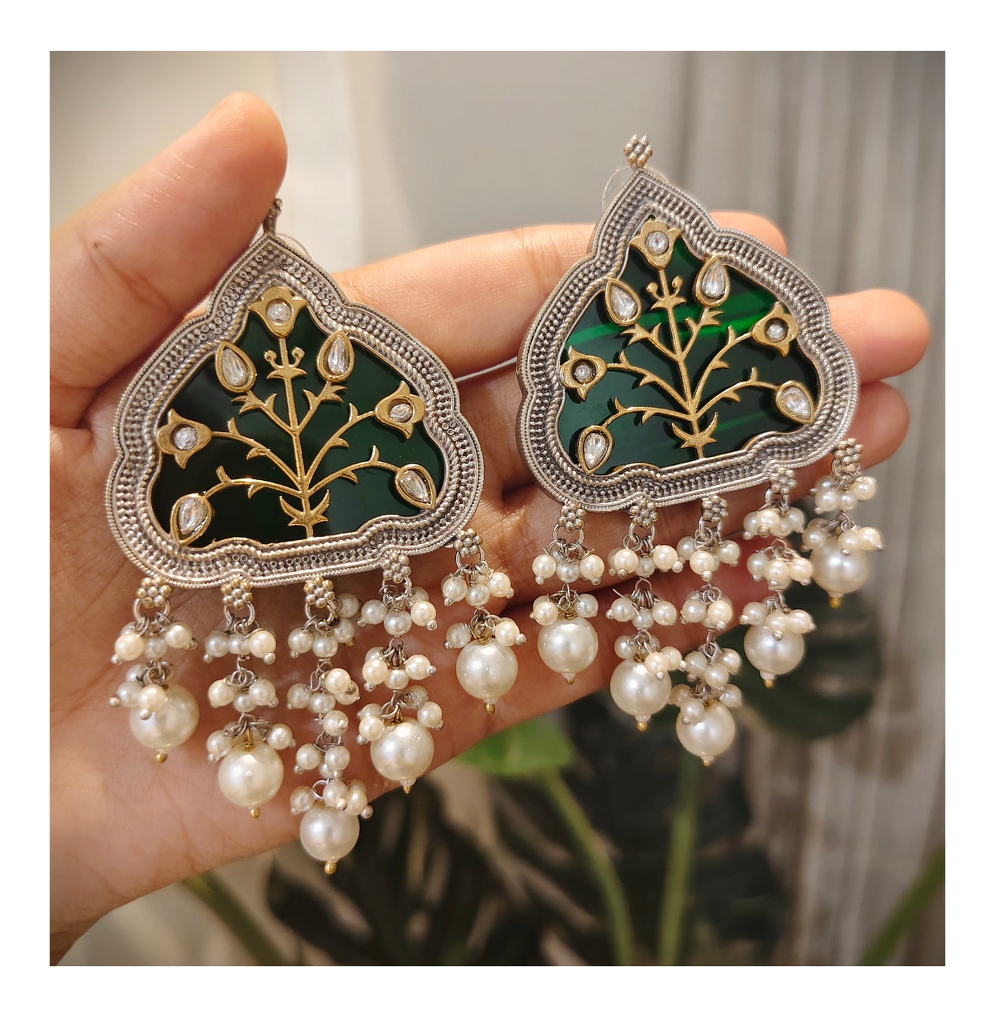 Beautiful Designer Jaal Big Earrings With Latkan