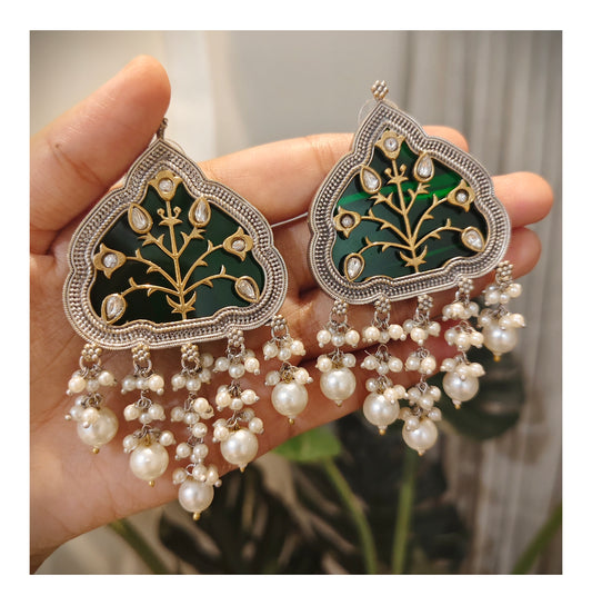 Beautiful Designer Jaal Big Earrings With Latkan