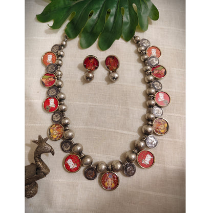 Beautiful Designer Painting Mix With Paatri Necklace & Earrings