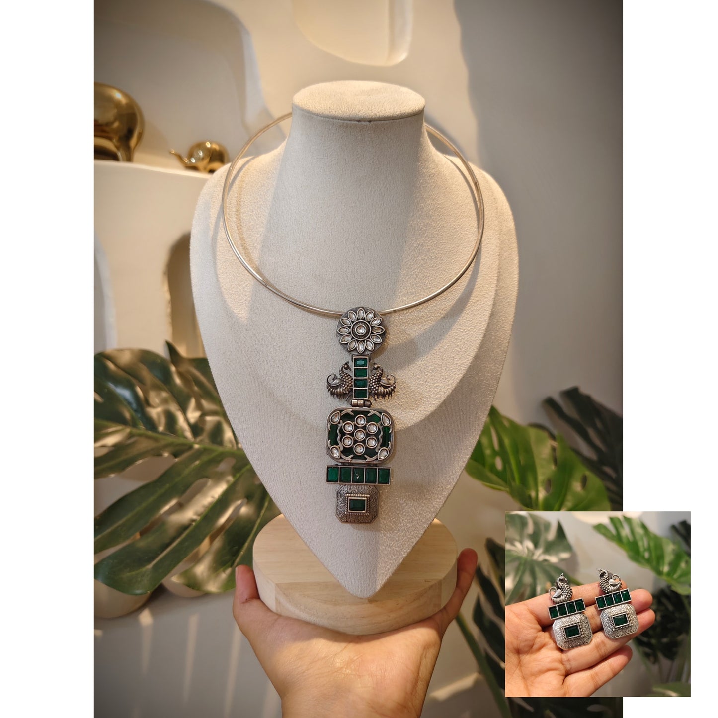 Beautiful Designer Stone Embedded Pendant Hasli With Earrings