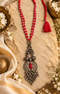 Beautiful Designer Dual Tone Long Fusion Pendant Necklace With Coral Beads Mala Necklace