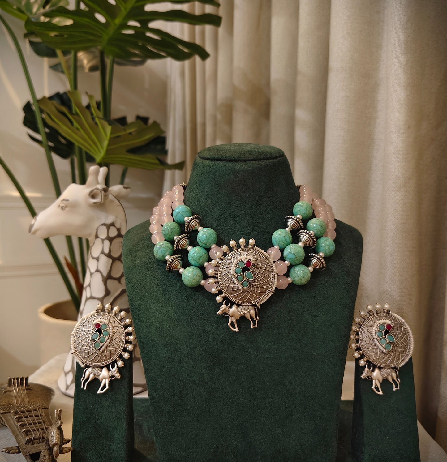 Beautiful Designer Beaded Neckpiece With Earrings