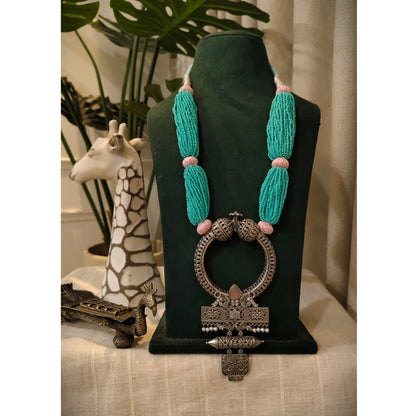 Beautiful Designer Brass Stone Embedded Pendant With Handmade Chidd Gutchha Mala And Earrings
