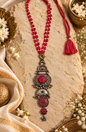 Beautiful Designer Dual Tone Long Fusion Pendant Necklace With Coral Beads Mala Necklace