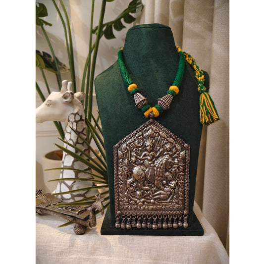 Beautiful Designer Thappa Work Huge Pendant Colorful Dori Necklace