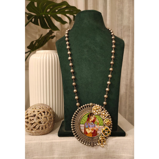 Beautiful Designer Painting Kundan Detailing Pendant Long Necklace