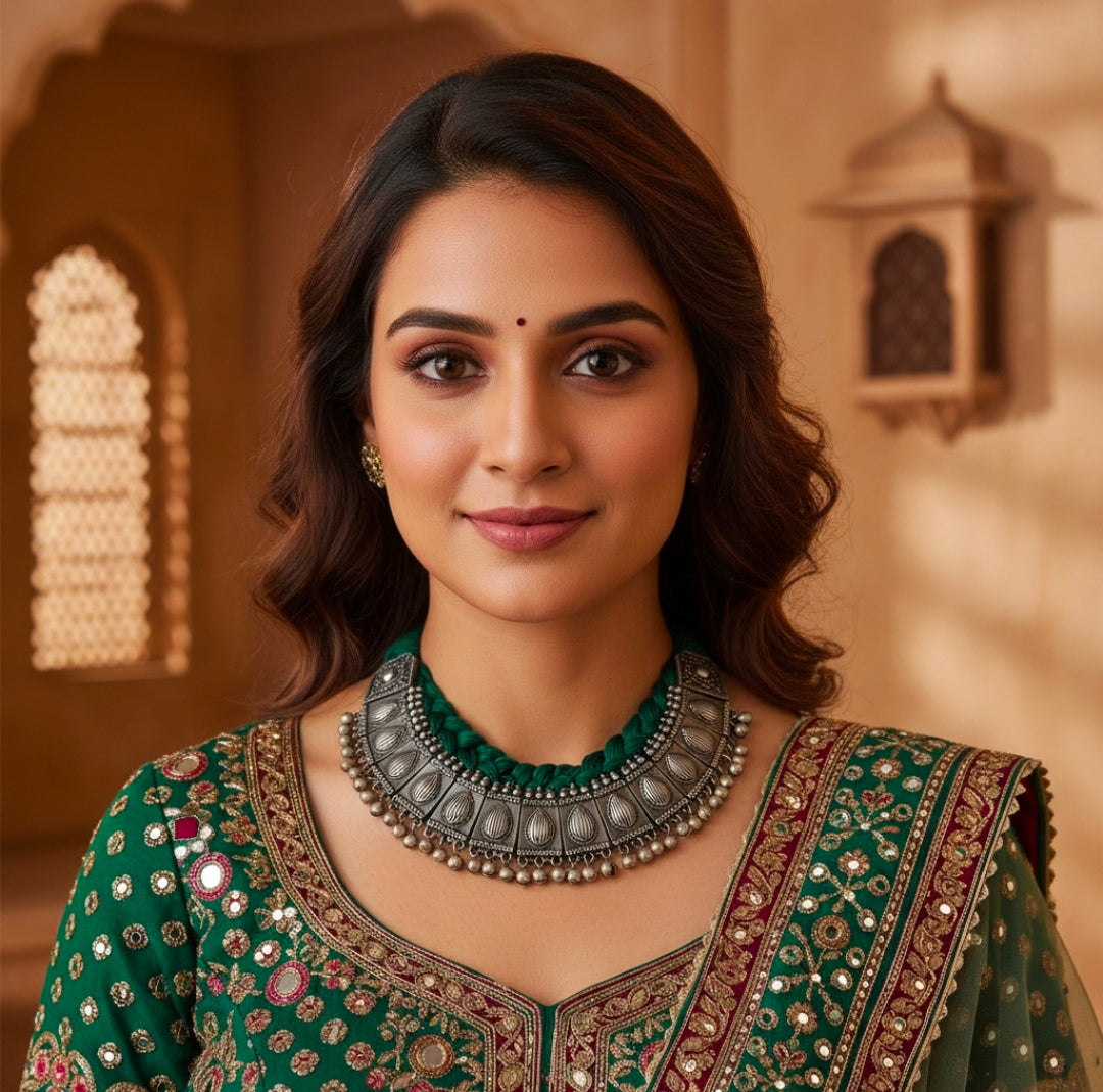 Beautiful Designer Color Dori Badaam Neckpiece With Ghungroo Latkan