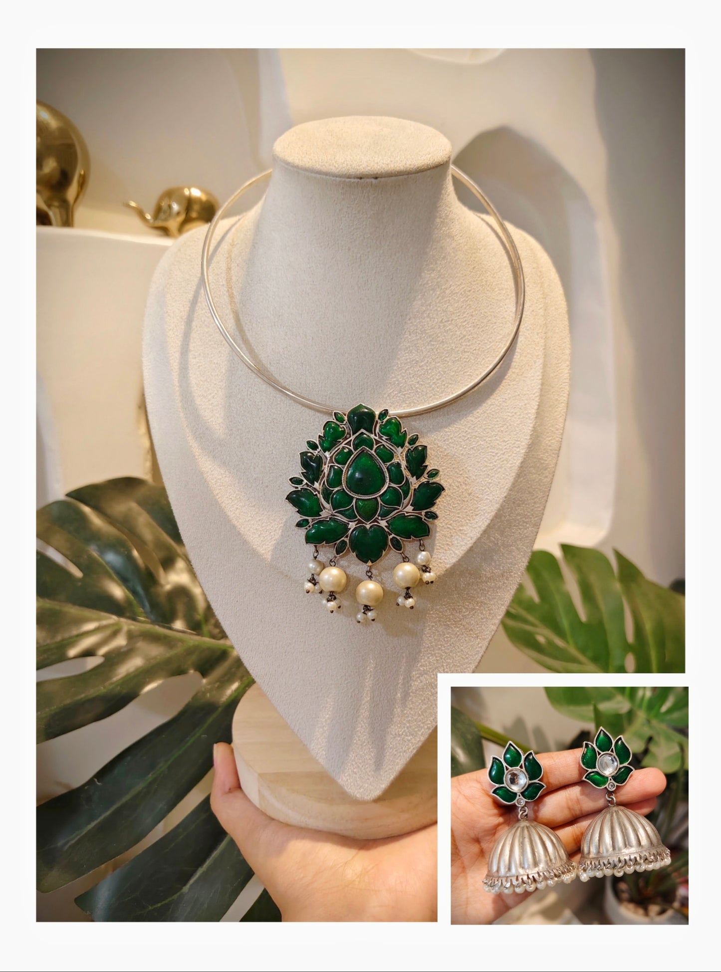 Beautiful Designer Kempstone Pendant Hasli With Jhumka