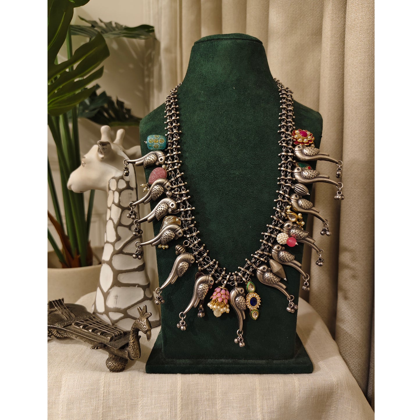 Beautiful Designer Peacock Necklace With Charms Mix Latkan