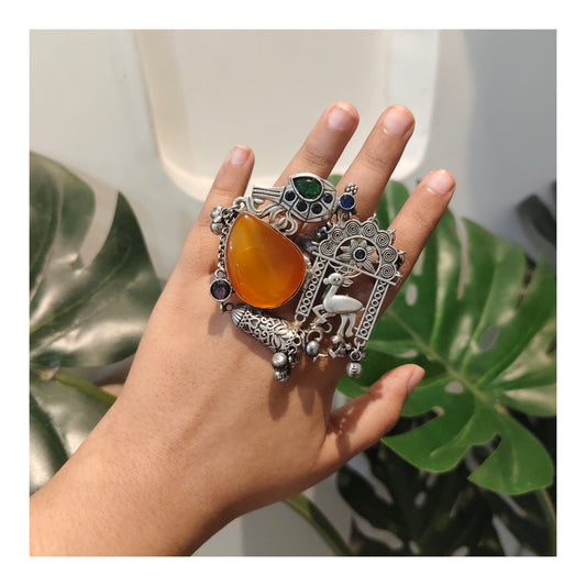 Beautiful Designer Stone Embedded Fusion Adjustable Ring