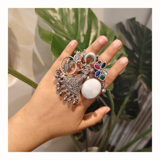 Beautiful Designer Stone Embedded Fusion Adjustable Ring