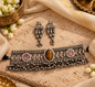 Beautiful Designer Stone Embedded Choker With Earrings