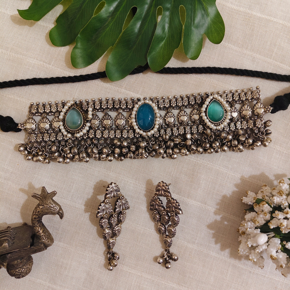 Beautiful Designer Stone Embedded Choker With Earrings