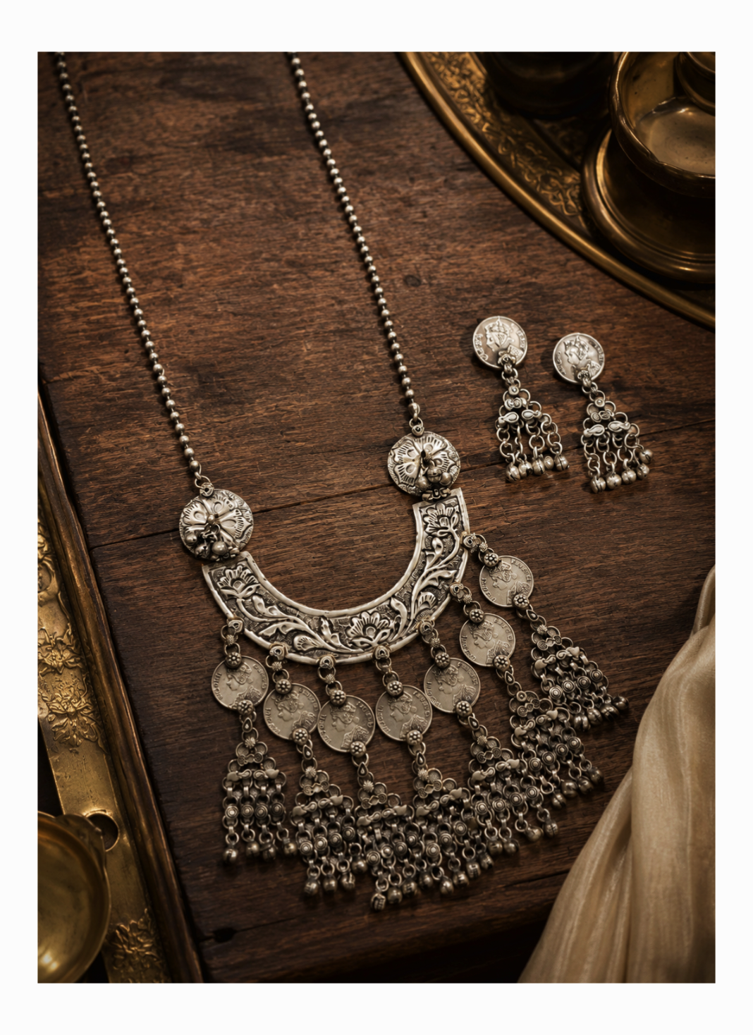 Beautiful Designer Chaand Pendant With Latkan Long Necklace And Earrings