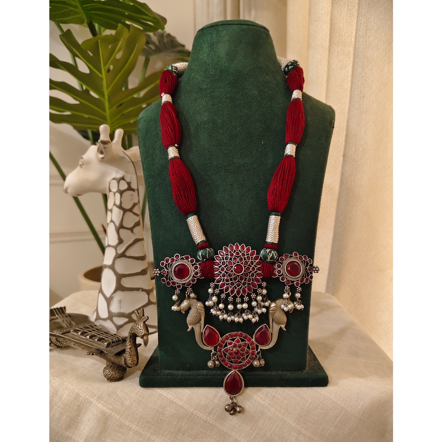 Beautiful Designer Stone Embedded Pendant Long Handmade Dori Necklace (no earrings)