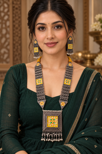 Beautiful Designer Hand-Painted Necklace With Earrings