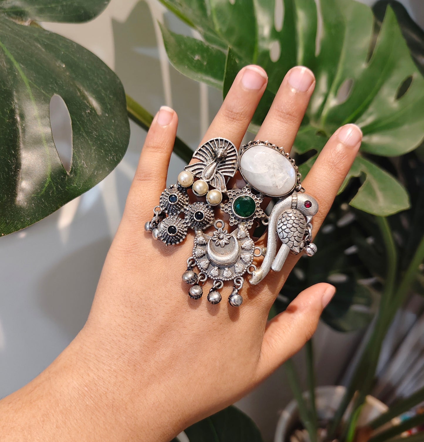 Beautiful Designer Fusion Stone Embedded Adjustable Ring