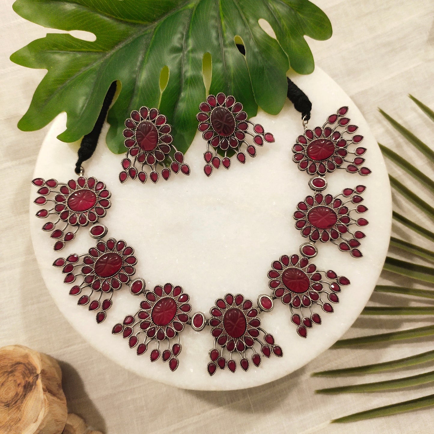 Beautiful Designer Stone Embedded Neckpiece With Earrings