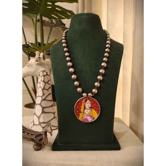 Beautiful Designer Painting Pendant With Ball Chain Necklace