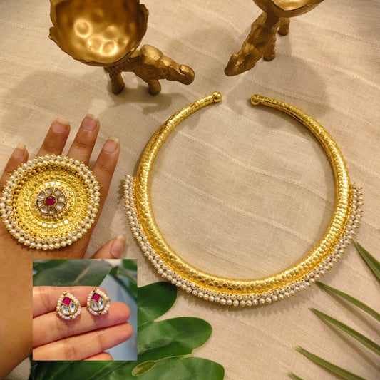 Beautiful Designer Apala Hasli With Kundan Ring And Earrings