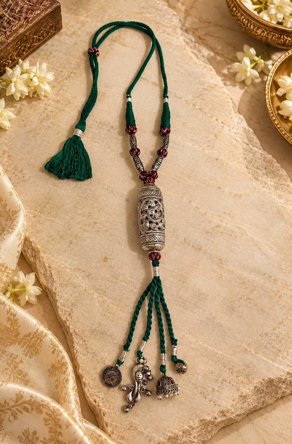 Beautiful Designer Taabeez Tie Necklace With Charms Mix Hanging (1 green color only necklace)