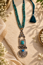 Beautiful Designer Stone Embedded Dual Tone Long Pendant Necklace