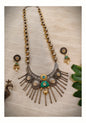 Beautiful Designer Fusion Chaand Spikes Pendant Long Ball Chain With Golden Ghungroo Necklace & Earring