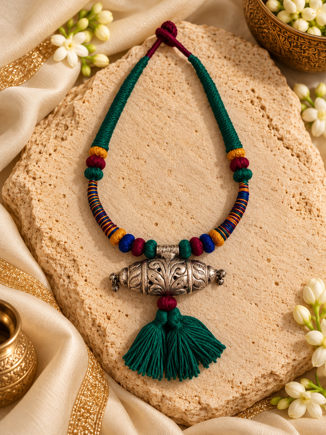 Beautiful Designer Taabeez Pendant Neckpiece With Handmade Colorful Dori