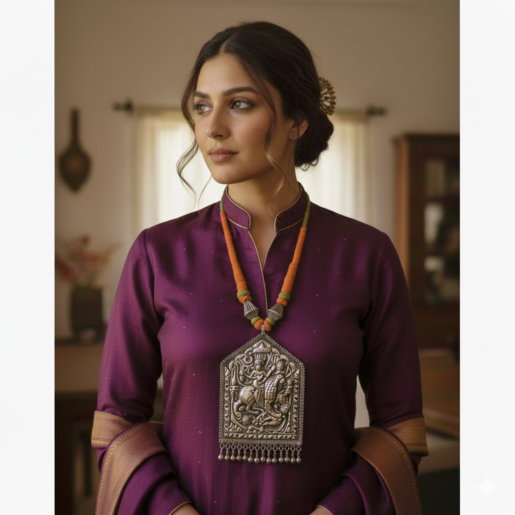 Beautiful Designer Thappa Work Huge Pendant Necklace