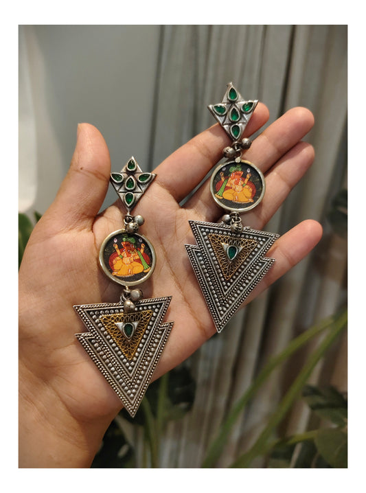Beautiful Designer Painting Dual Tone Long Earrings