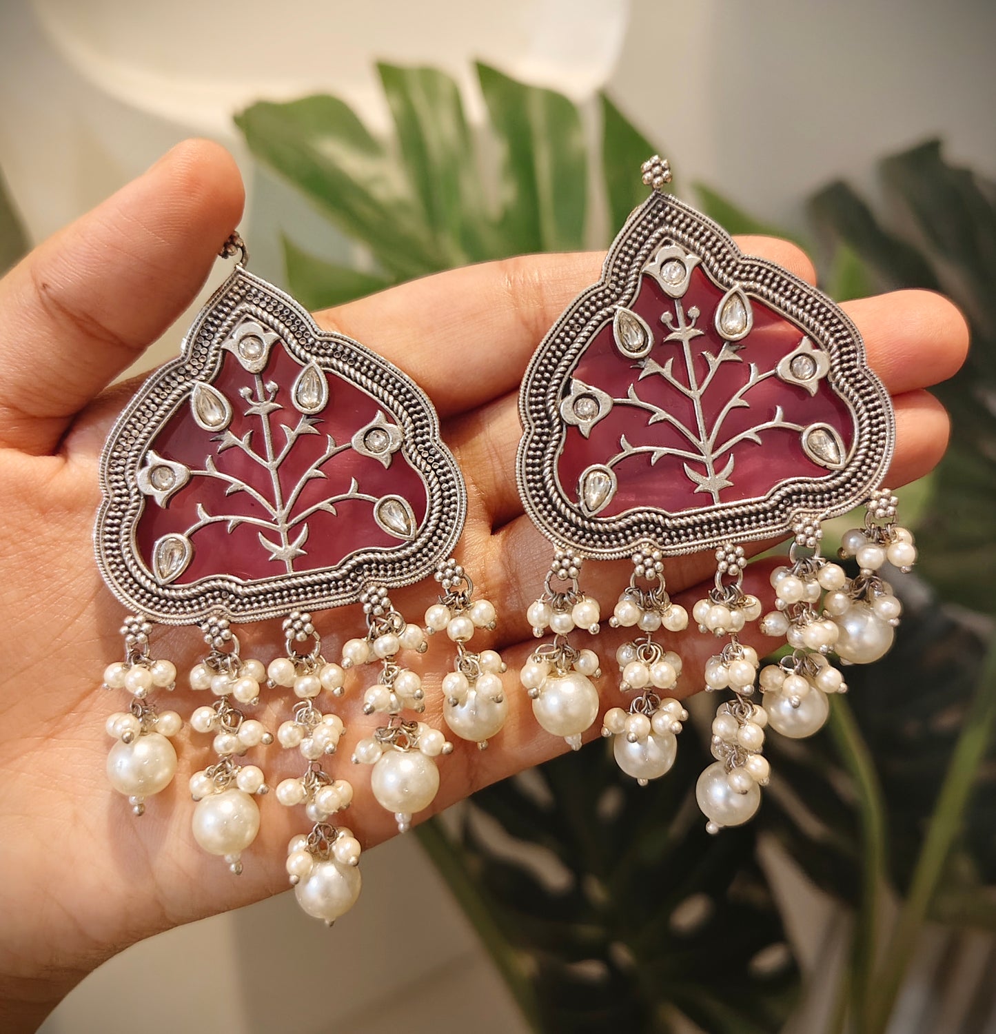 Beautiful Designer Jaal Big Earrings With Latkan