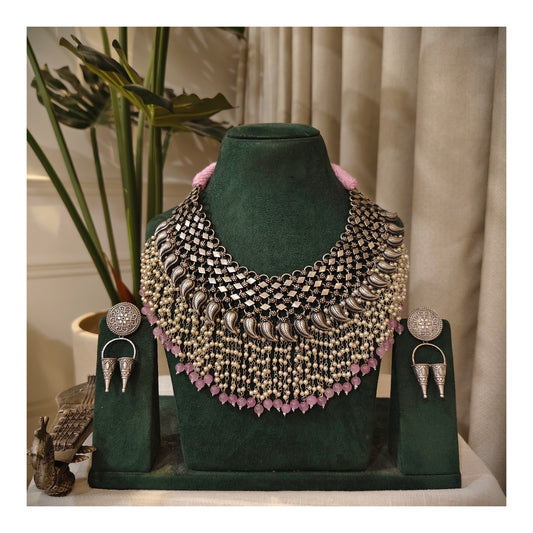 Beautiful Designer Jaal Neckpiece With Latkan & Earrings