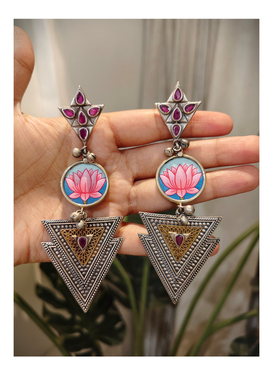 Beautiful Designer Painting Dual Tone Long Earrings