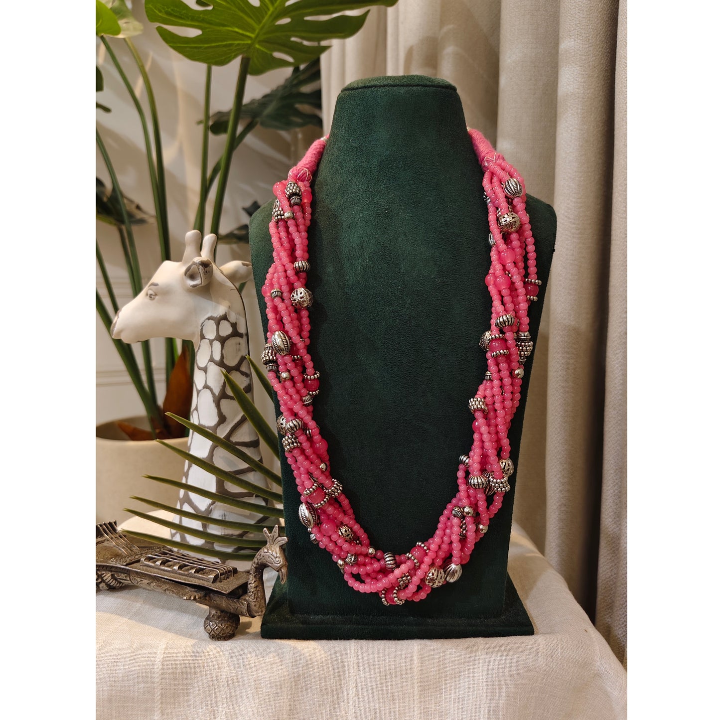 Beautiful Designer Beaded Multiple Lines Necklace With Charm Beads