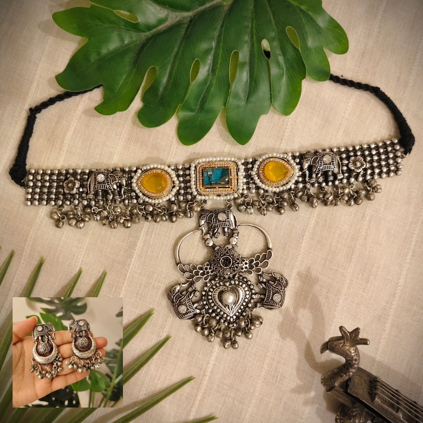 Beautiful Designer Stone Embedded Choker With Earrings