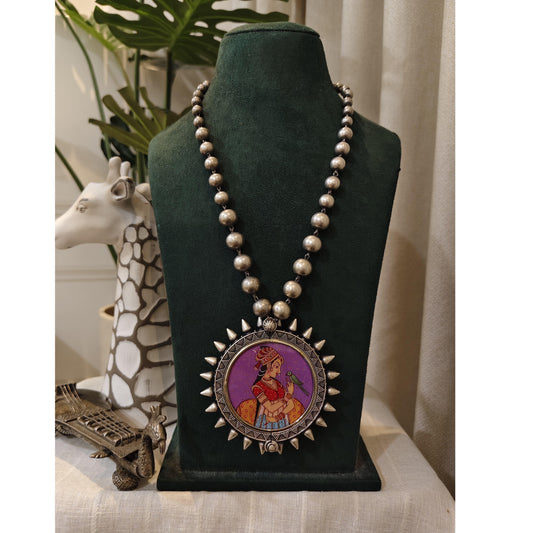 Beautiful Designer Painting Pendant Long Ball Chain Necklace