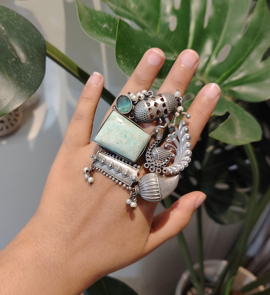 Beautiful Designer Fusion Stone Embedded Adjustable Ring