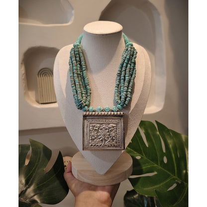 Beautiful Designer Chitai Pendant Turquoise Beads Neckpiece