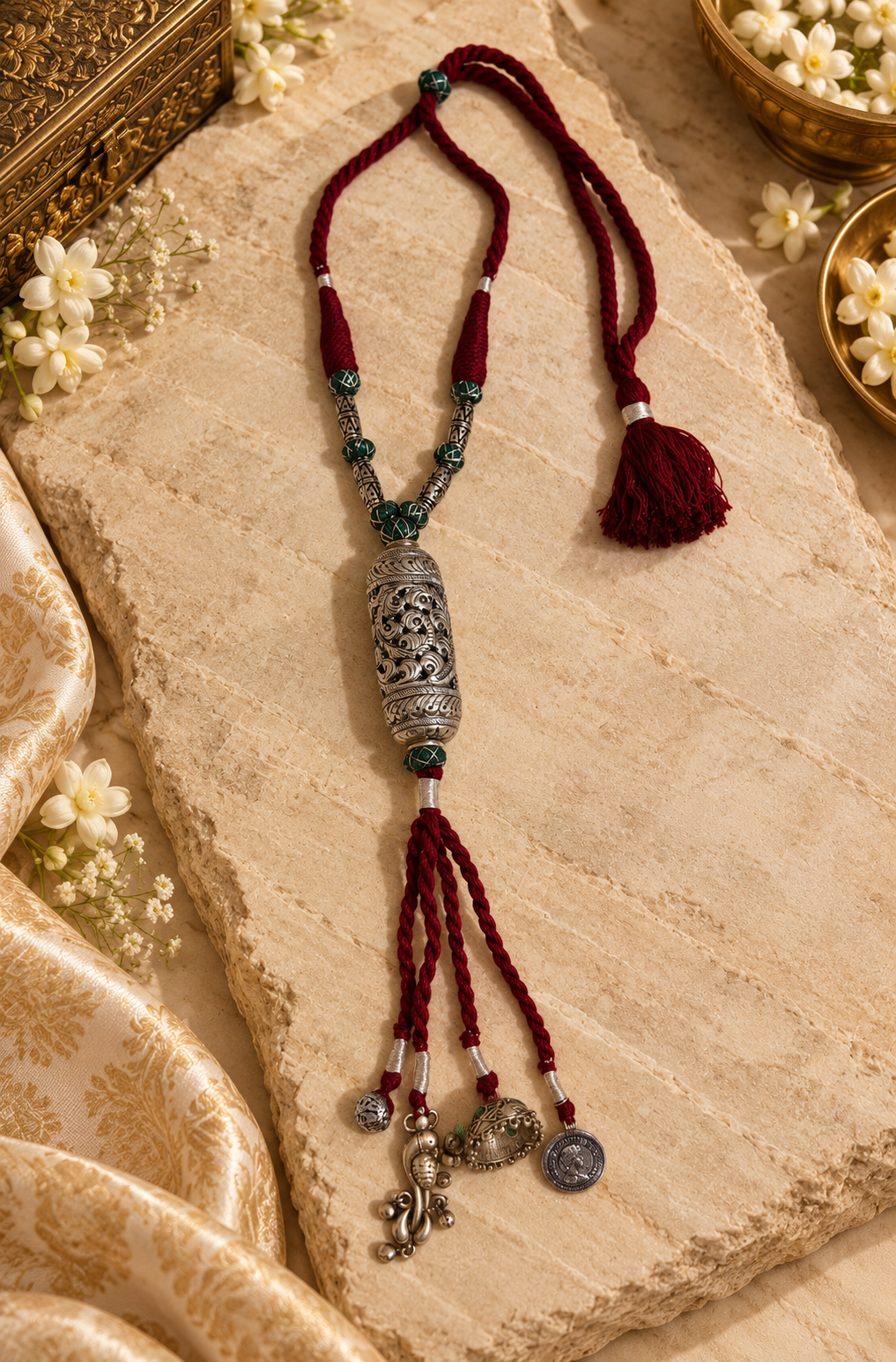 Beautiful Designer Taabeez Tie Necklace With Charms Mix Hanging (1 red color necklace)