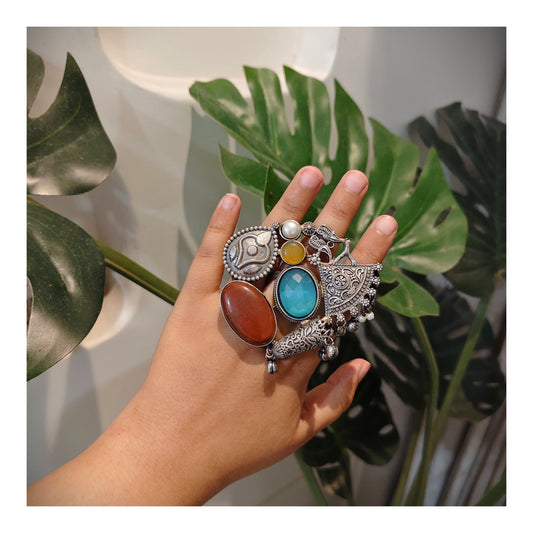 Beautiful Designer Stone Embedded Fusion Adjustable Ring
