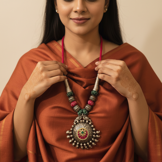 Beautiful Designer Kundan Detailing Pendant With Handmade Dori