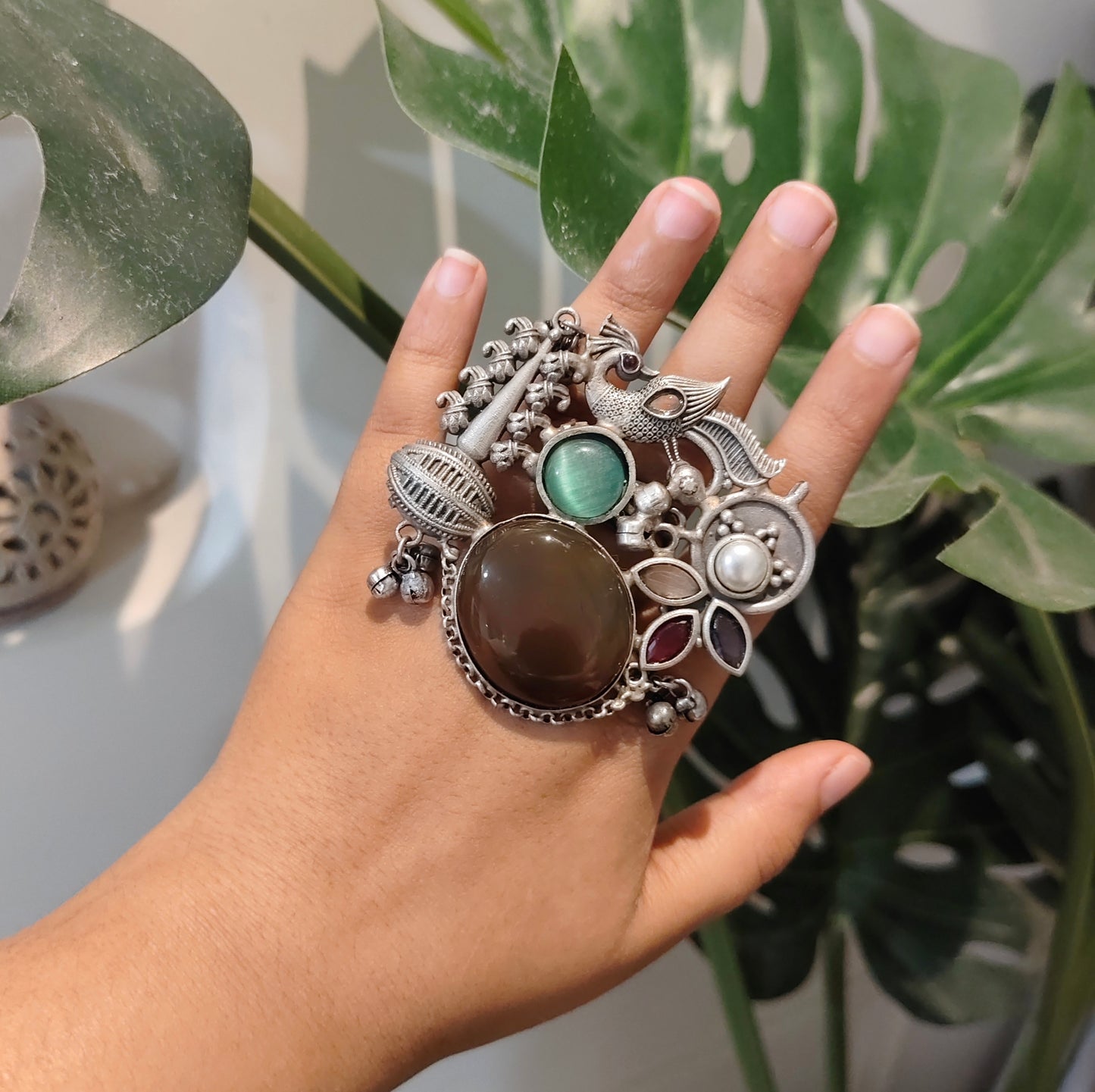 Beautiful Designer Fusion Stone Embedded Adjustable Ring
