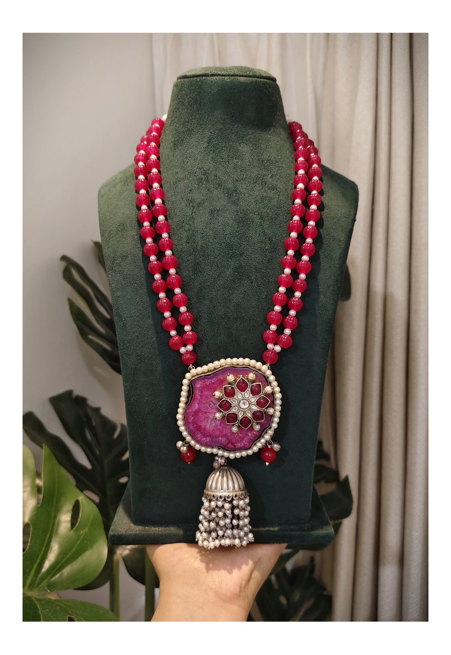 Beautiful Designer Natural Stone Pendant Beaded Necklace