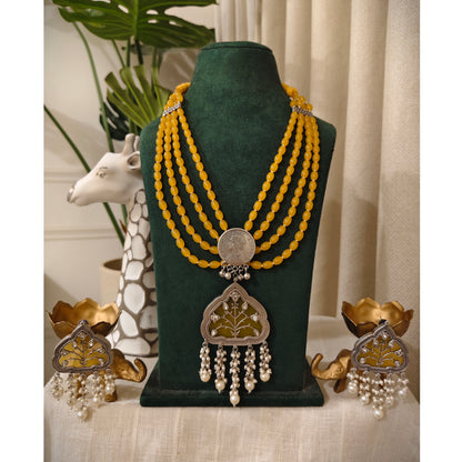 Beautiful Designer Jaal Pendant Beaded Necklace With Earrings